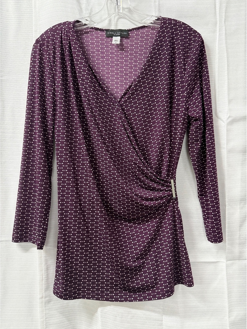 Simply Styled by Sears Purple Polka Dot Wrap Style Long Sleeve Top Medium